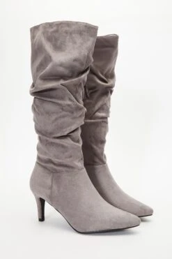 Grey Ruched Knee High Heeled Boots -Chic Summer Shop 00100035086 XS