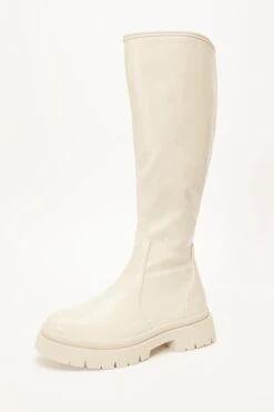 Cream Knee High Chunky Boots -Chic Summer Shop 00100035103 XB