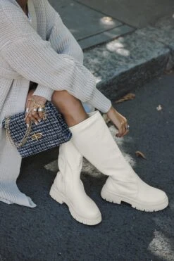 Cream Knee High Chunky Boots -Chic Summer Shop 00100035103 XM