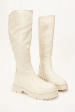 Cream Knee High Chunky Boots -Chic Summer Shop 00100035103 XS