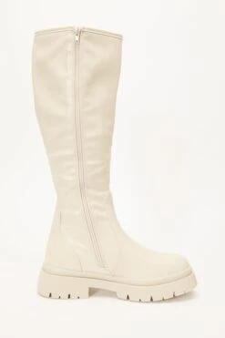 Cream Knee High Chunky Boots -Chic Summer Shop 00100035103 ZS