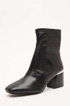 Black Faux Leather Heeled Ankle Boots -Chic Summer Shop 00100035124 XB