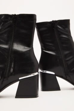 Black Faux Leather Heeled Ankle Boots -Chic Summer Shop 00100035124 XS