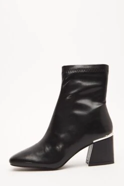 Black Faux Leather Heeled Ankle Boots