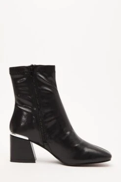 Black Faux Leather Heeled Ankle Boots -Chic Summer Shop 00100035124 ZS
