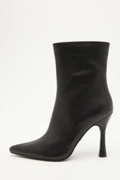 Black Faux Leather Heeled Ankle Boots