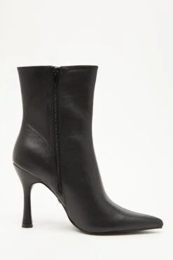 Black Faux Leather Heeled Ankle Boots -Chic Summer Shop 00100035127 ZS