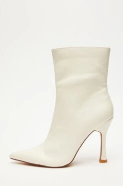 Cream Faux Leather Ankle Boots