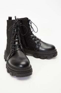 Black Lace Up Knitted Boots -Chic Summer Shop 00100035137 XS