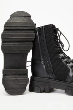 Black Lace Up Knitted Boots -Chic Summer Shop 00100035137 ZB