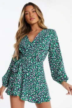 Green Animal Print Playsuit 9 Green Animal Print Playsuit -Chic Summer Shop 00100035190 XM