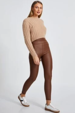 Brown Faux Leather Leggings -Chic Summer Shop 00100035196 XS
