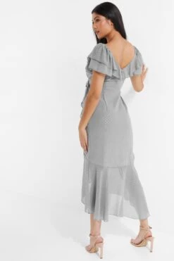 Grey Metallic Stripe Chiffon Midi Dress -Chic Summer Shop 00100035252 XB