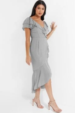 Grey Metallic Stripe Chiffon Midi Dress -Chic Summer Shop 00100035252 XS