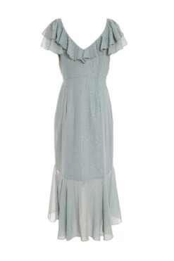 Grey Metallic Stripe Chiffon Midi Dress -Chic Summer Shop 00100035252 ZB