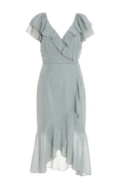 Grey Metallic Stripe Chiffon Midi Dress