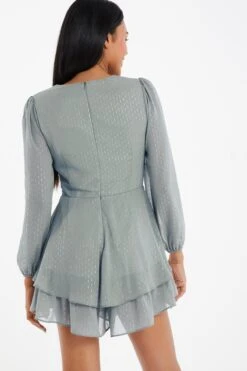 Grey Metallic Stripe Chiffon Playsuit -Chic Summer Shop 00100035254 XB