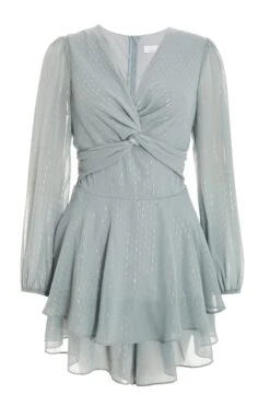 Grey Metallic Stripe Chiffon Playsuit