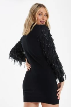 Black Knitted Embellished Mini Dress -Chic Summer Shop 00100035261 XB