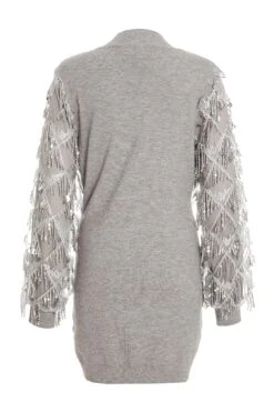 Grey Knitted Embellished Mini Dress -Chic Summer Shop 00100035262 ZB