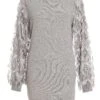 Grey Knitted Embellished Mini Dress -Chic Summer Shop 00100035262 ZM