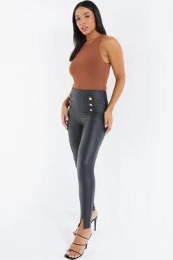 Black High Waisted Button Leggings -Chic Summer Shop 00100035297 XS