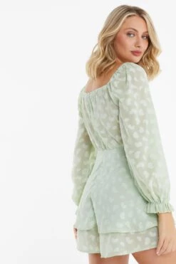 Sage Heart Print Frill Playsuit -Chic Summer Shop 00100035453 XB