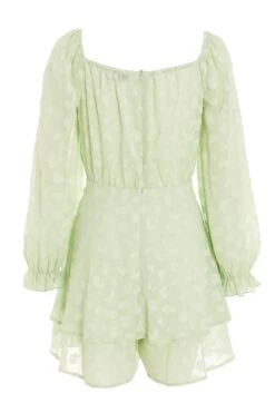 Sage Heart Print Frill Playsuit -Chic Summer Shop 00100035453 ZB