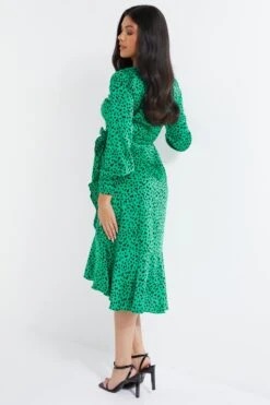 Green Animal Print Wrap Midi Dress -Chic Summer Shop 00100035493 XB