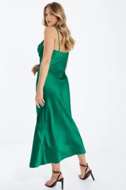 Green Satin Midi Dress -Chic Summer Shop 00100035495 XB