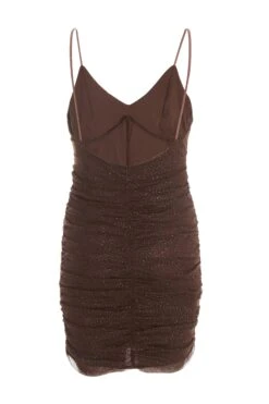 Brown Glitter Ruched Bodycon Mini Dress 12 Brown Glitter Ruched Bodycon Mini Dress -Chic Summer Shop 00100035538 ZB