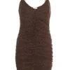 Brown Glitter Ruched Bodycon Mini Dress -Chic Summer Shop 00100035538 ZM