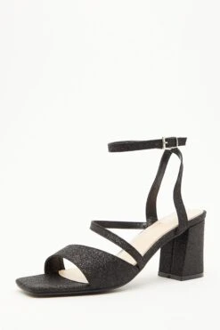 Black Glitter Block Heeled Sandals -Chic Summer Shop 00100035583 XB