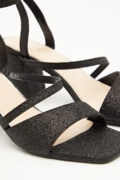 Black Glitter Block Heeled Sandals -Chic Summer Shop 00100035583 ZB