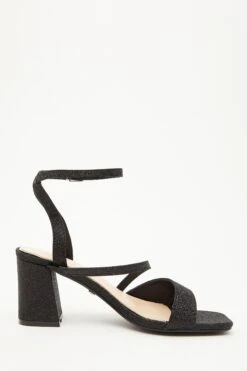 Black Glitter Block Heeled Sandals -Chic Summer Shop 00100035583 ZS