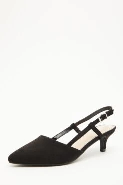 Black Faux Suede Slingback Court Heels -Chic Summer Shop 00100035613 XB