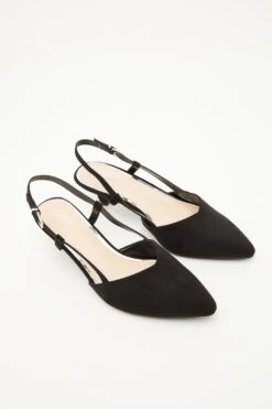 Black Faux Suede Slingback Court Heels -Chic Summer Shop 00100035613 XS