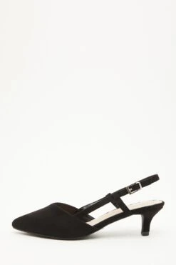 Black Faux Suede Slingback Court Heels