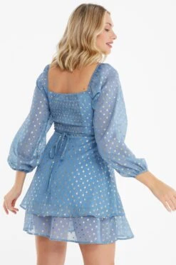 Blue Polka Dot Foil Mini Dress -Chic Summer Shop 00100035707 XB