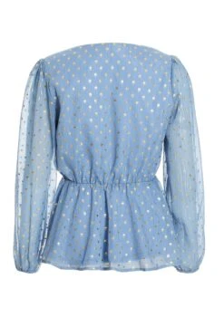 Blue Polka Dot Foil Peplum Top -Chic Summer Shop 00100035708 ZB