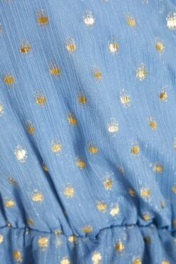 Blue Polka Dot Foil Peplum Top -Chic Summer Shop 00100035708 ZS