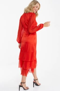 Orange Satin Frill Midi Dress -Chic Summer Shop 00100035710 XB