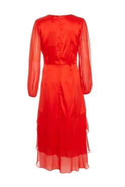Orange Satin Frill Midi Dress -Chic Summer Shop 00100035710 ZB