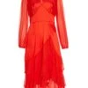 Orange Satin Frill Midi Dress -Chic Summer Shop 00100035710 ZM