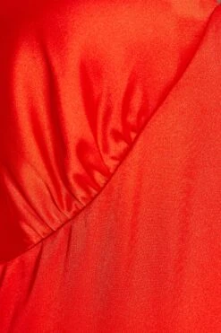 Orange Satin Frill Midi Dress -Chic Summer Shop 00100035710 ZS