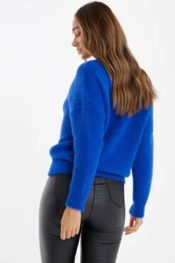 Royal Blue Knitted Fluffy Jumper -Chic Summer Shop 00100035741 XB