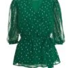 Bottle Green Chiffon Foil Peplum Top 2 Bottle Green Chiffon Foil Peplum Top -Chic Summer Shop 00100035822 ZM