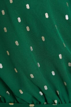 Bottle Green Chiffon Foil Peplum Top -Chic Summer Shop 00100035822 ZS