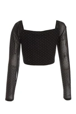 Black Diamante Mesh Ruched Crop Top 12 Black Diamante Mesh Ruched Crop Top -Chic Summer Shop 00100035835 ZB