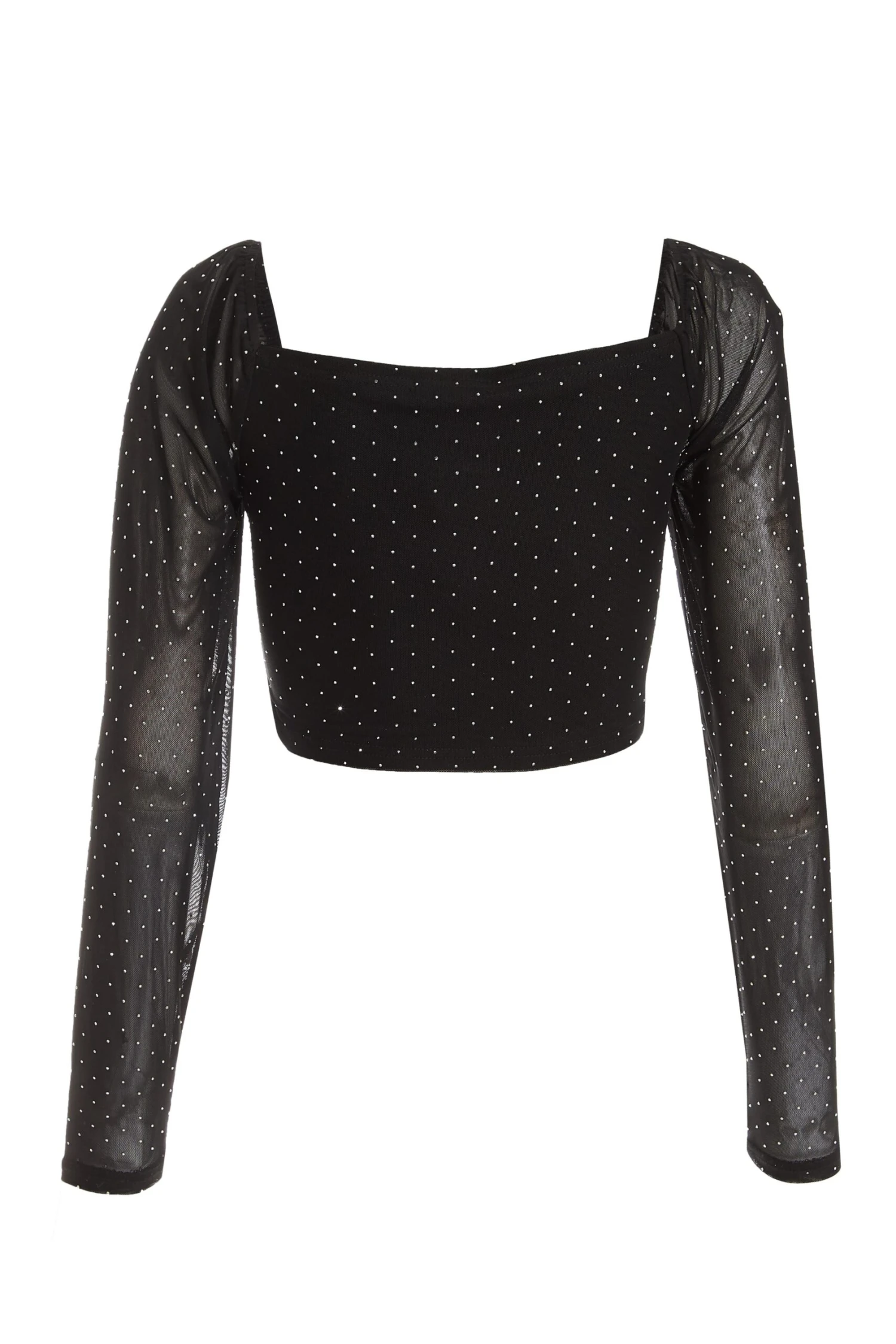 Black Diamante Mesh Ruched Crop Top 7 Black Diamante Mesh Ruched Crop Top - Image 5